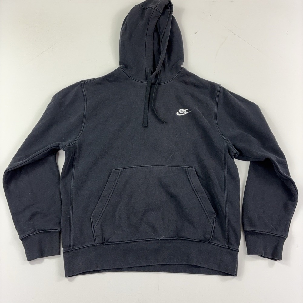 Nike Hoodie Sweatshirt Mens Medium Black Pullover Fleece Kangaroo Pocket Logo